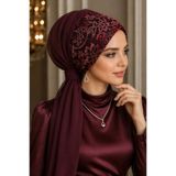 Aişe tesettür Bordo Kırmızı Abiye Tokalı Bone/Hazır Duvak Bordo Kırmızı