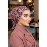 Aişe tesettür Bordo Leopar Desen Çapraz Bone