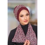Aişe tesettür Bordo Leopar Desen Fularlı Bone