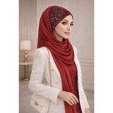 Aişe tesettür Bordo Siyah Hazır Abiye Şal Bordo Siyah2