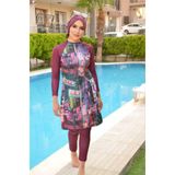 Aişe tesettür Bordo Tonlu Spor Desen Tesettür Mayo Takım Bordo
