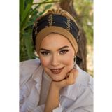 Aişe tesettür Camel Siyah Bantlı Hazır Bone