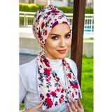 Aişe tesettür Ekru Bordo Çiçek Desenli Atkılı Bone