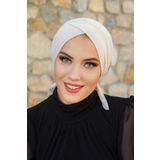 Aişe tesettür Ekru Çapraz Bantlı Bone