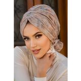 Aişe tesettür Ekru Ebruli Köpük Tokalı Bone
