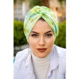 Aişe tesettür Fıstık Yeşil Çiçek Desenli Burgu Bone