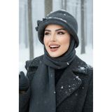 Aişe tesettür Füme Aksesuarlı Vintage Atkılı Şapka Füme2