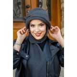 Aişe tesettür Füme Aksesuarlı Vintage Atkılı Şapka