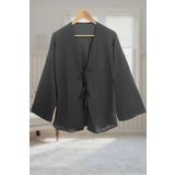 Aişe tesettür Füme Önü Bağlamalı Kimono Tunik / Likralı Yazlık Kumaş