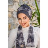 Aişe tesettür Füme Yılan Desen Fularlı Bone