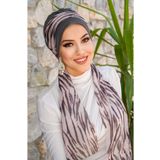 Aişe tesettür Füme Zebra Fularlı Bone