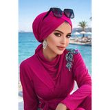 Aişe tesettür Fuşya Çapraz Bone/Deniz - Havuz Bonesi Fuşya