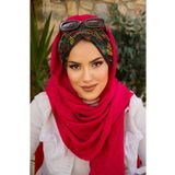 Aişe tesettür Fuşya Siyah Çiçek Desen Hazır Şal
