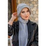 Aişe tesettür Gri Aksesuarlı Atkılı Vintage Şapka