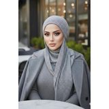 Aişe tesettür Gri Beyaz Desenli Kışlık Kelebek Bone Şal Gri Beyaz Desen