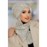 Aişe tesettür Gri Beyaz Desenli Kışlık Kelebek Bone Şal