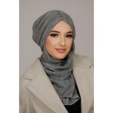 Aişe tesettür Gri Desen Kelebek Model Büzgülü Bone Şal