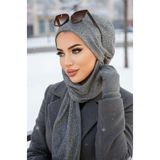 Aişe tesettür Gri Fitilli İnce Triko Tesettür Bere renkli