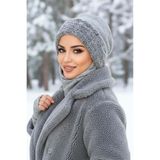 Aişe tesettür Gri Kürk Aksesuarlı Maskeli Tesettür Bere