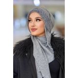Aişe tesettür Gri Kürklü Kelebek Bone Şal