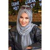 Aişe tesettür Gri Triko Büzgülü Hazır Şal Gri