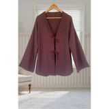 Aişe tesettür Gülkurusu Önü Bağlamalı Kimono Tunik / Likralı Ütü İstemez Kumaş