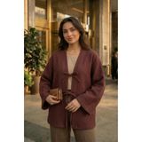 Aişe tesettür Gülkurusu Önü Bağlamalı Kimono Tunik/Likralı Ütü İstemez Kumaş Gülkurusu