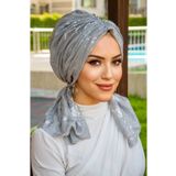 Aişe tesettür Gümüş Varaklı Tokalı Bone