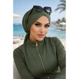 Aişe tesettür Haki Çapraz Deniz - Havuz Deniz Bonesi Haki