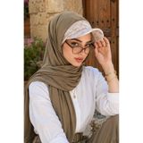 Aişe tesettür Haki Taş Desen Kepli Bandana Şapka Şal Haki Taş