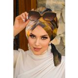 Aişe tesettür Hardal Siyah Batik Desen Tokalı Bone