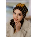Aişe tesettür Hardal Siyah Çizgili Tesettür Bere