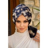Aişe tesettür Kahve Batik Desen Tül Tokalı Bone