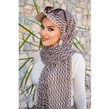 Aişe tesettür Kahve Helezon Desen Kepli Bandana Şapka Şal
