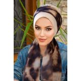Aişe tesettür Kemik Kahve Batik Desen Fularlı Bone