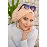 Aişe tesettür Kemik Krem Çapraz Bantlı Deniz & Havuz Bonesi