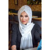 Aişe tesettür Kırık Beyaz Taş Detay Büzgülü Abiye kelebek
