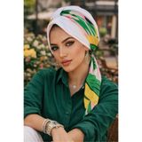 Aişe tesettür Kırık Beyaz Yeşil Yaprak Desen Şapka Bone Kırık Beyaz Yeşil
