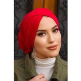 Aişe tesettür Kırmızı Çapraz Bantlı Bone
