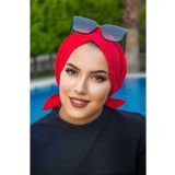 Aişe tesettür Kırmızı Çapraz Deniz - Havuz Bonesi