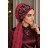 Aişe tesettür Kırmızı Siyah Abiye Tokalı Bone/Hazır Duvak Kırmızı Siyah