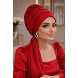 Aişe tesettür Kırmızı Taşlı Atkılı Abiye Bone Kırmızı Taşlı