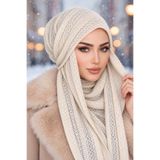 Aişe tesettür Krem Ajurlu Triko Kelebek Bone Şal