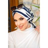 Aişe tesettür Lacivert Beyaz Zebra Desenli Çapraz Bone