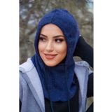 Aişe Tesettür Lacivert Kar Yağdı Bağcıklı Kapüşon Bone