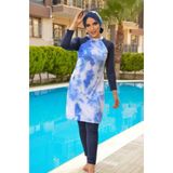 Aişe tesettür Lacivert Mavi Batik Tesettür Mayo Takım Mavi Ebruli