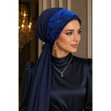 Aişe tesettür Lacivert Saks Mavi Abiye Tokalı Bone/Hazır Duvak Lacivert Saks Mavi