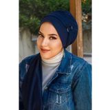 Aişe tesettür Lacivert Toka Detaylı Atkılı Bone