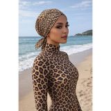 Aişe tesettür Leopar Desen Çapraz Deniz - Havuz Bonesi Leopar Desen