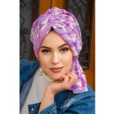 Aişe tesettür Leylak Geometrik Desen Tokalı Bone